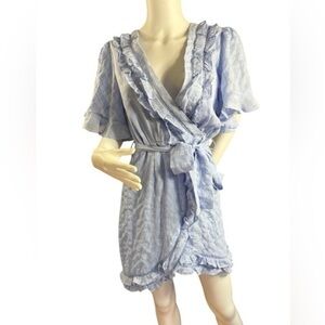 Saints+Secrets Blue Ruffle Mini Wrap Short Sleeve Dress - Whimsigoth, Party